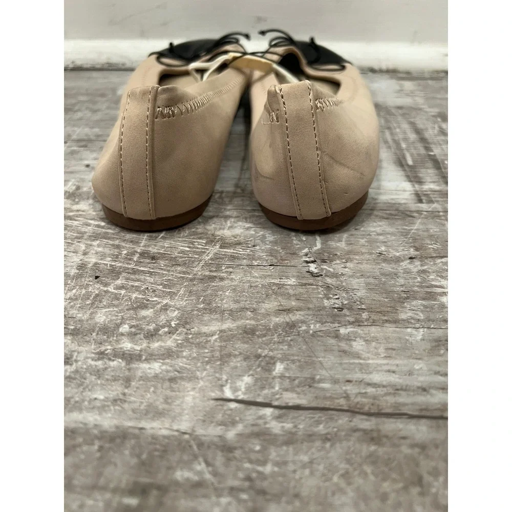 Zara Kids Ballet Flats 34 US 2.5 Beige Nude Black Cap Toe Leather Flats Bow Shoe